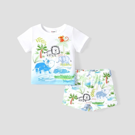 [SC8L4-20773231] 2PCS Baby Boy Childlike Animal Pattern T-shirt and Pants Sets 