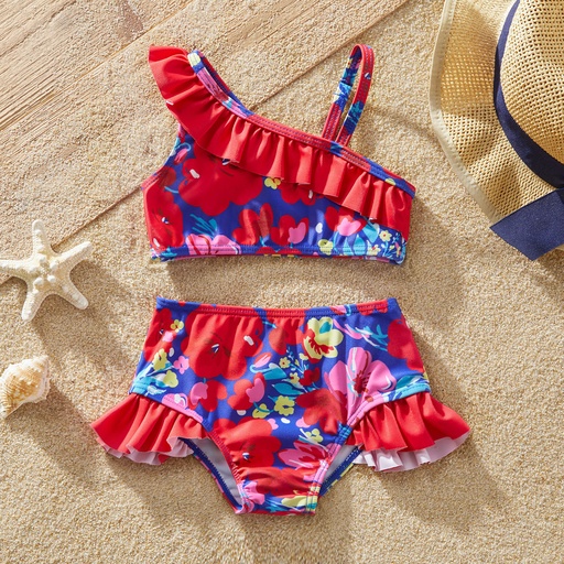 [SC8L4-20643149] 2pcs Baby Girl Floral Print Ruffled Two-piece Swimsuit