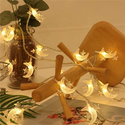 [SC8L4-20596619] 10 LED Star Moon String Lights Eid Mubarak Decorative Lights for Indoor Outdoor Decoration Ornaments