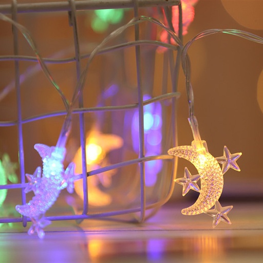 [SC8L4-20596620] 10 LED Star Moon String Lights Eid Mubarak Decorative Lights for Indoor Outdoor Decoration Ornaments