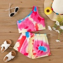 2pcs Toddler Girl Tie Dye One-Shoulder Top and Shorts Set