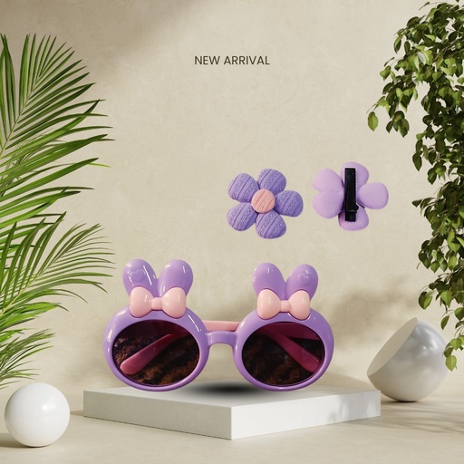 Kids' Cute Pink Rabbit Fashion Sunglasses with Flower Clips