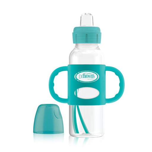 DR BROWN 8 oz/250 ml PP N Sippy Spout Bottle w/ Silicone Handles, Turquoise, Single